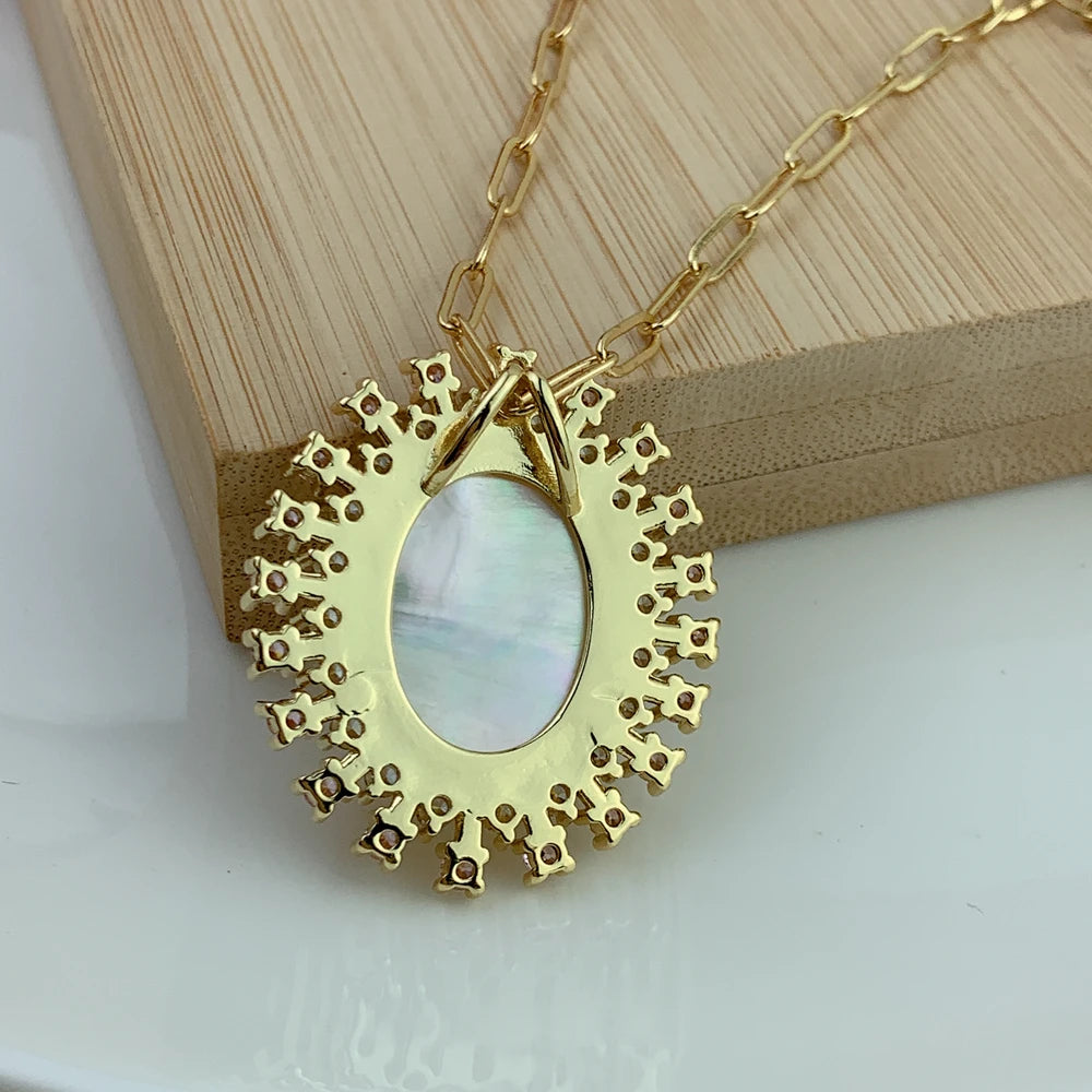 Virgin Mary Colored Halo Pendant Necklace