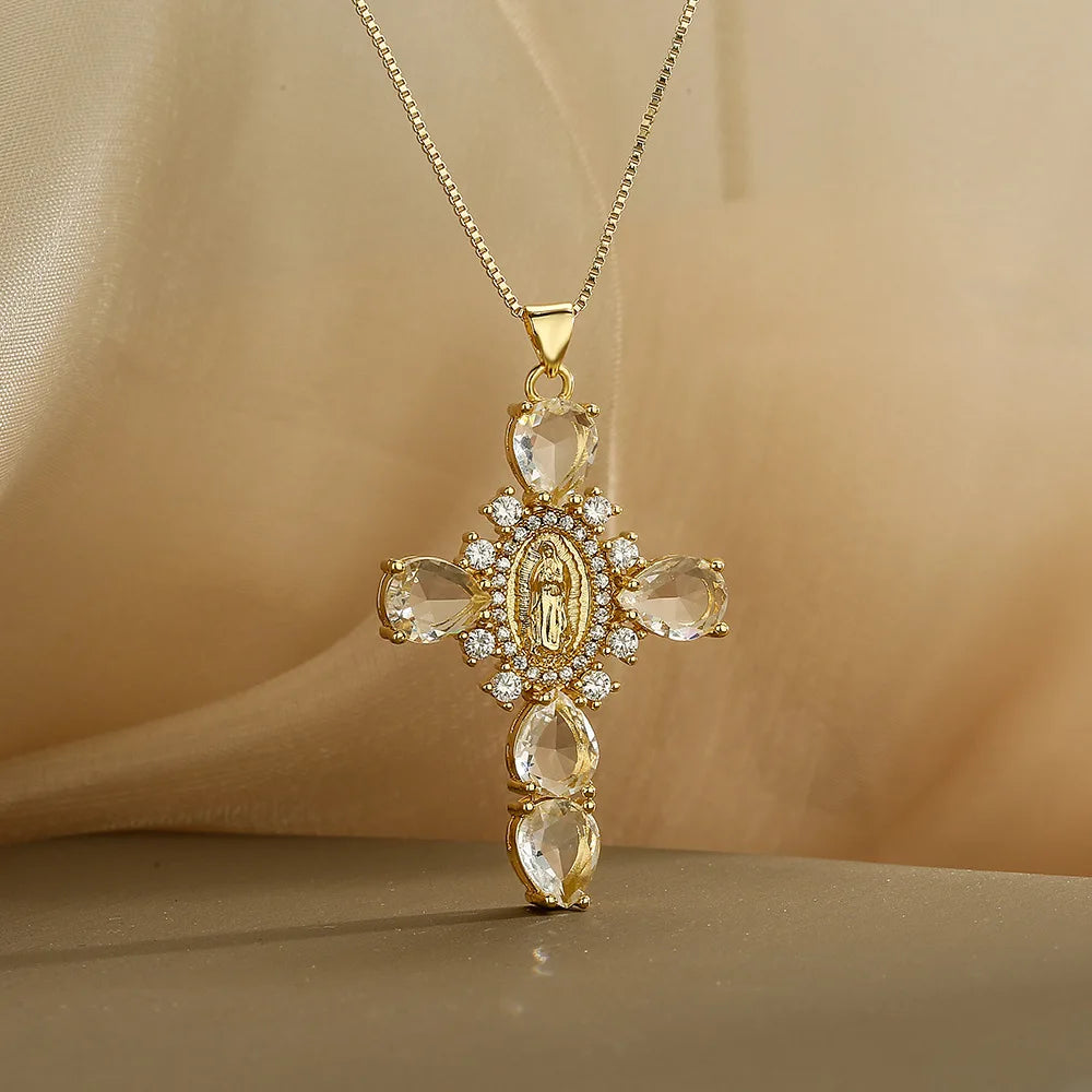 Virgin Mary in Cross Pendant Necklace