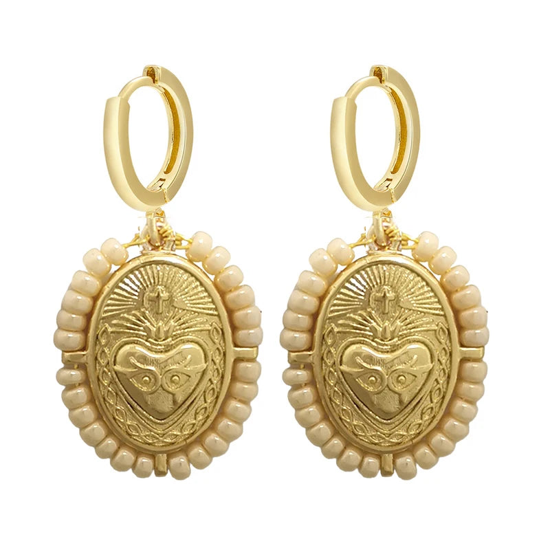 Sacred Heart gold plated beaded earrings