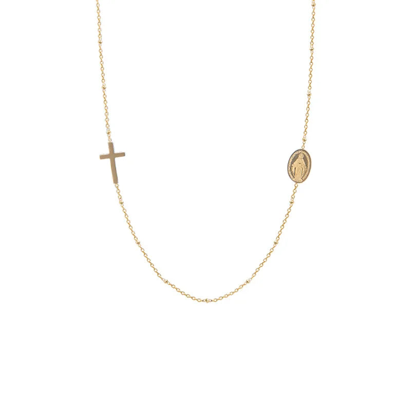 Dainty cross and Virgin Mary necklace