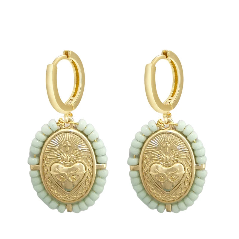 Sacred Heart gold plated beaded earrings