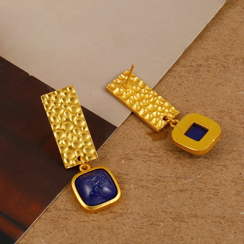 Lapis Lazuli and Gold Plated Earrings Style 4