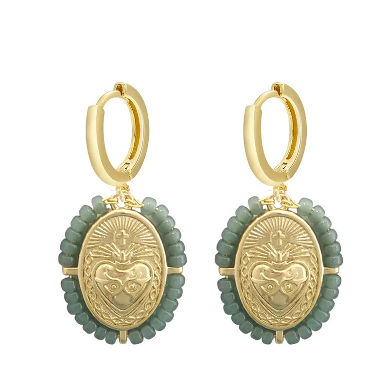 Sacred Heart gold plated beaded earrings