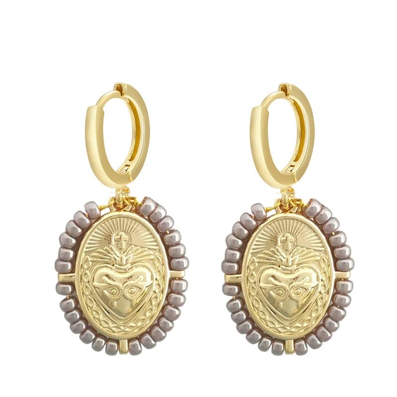 Sacred Heart gold plated beaded earrings