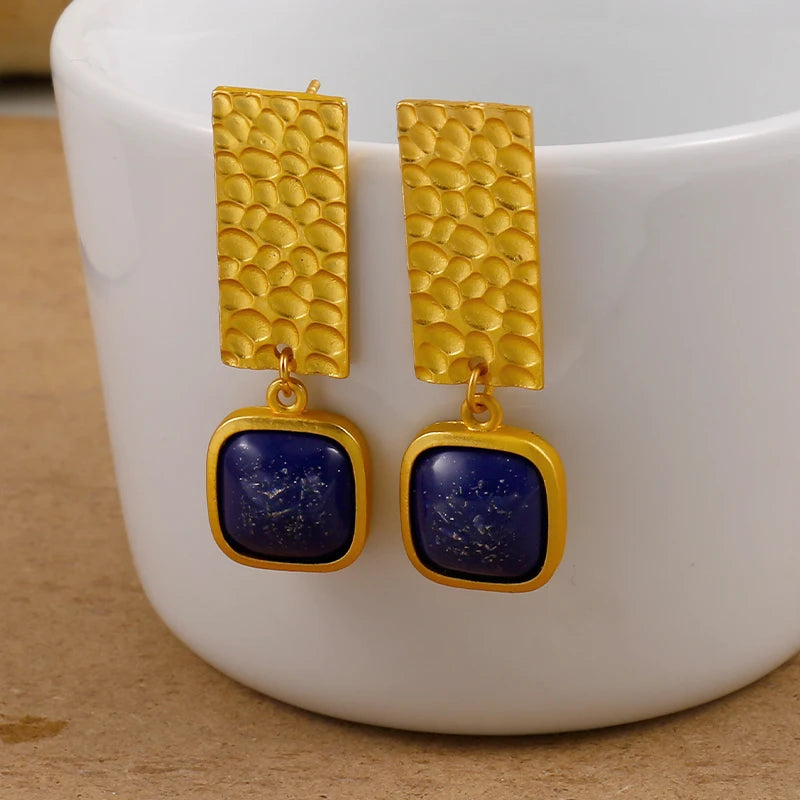 Lapis Lazuli and Gold Plated Earrings Style 4